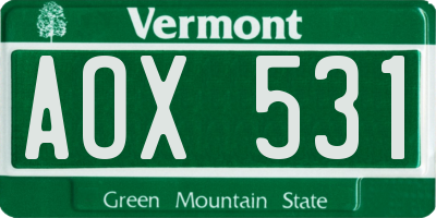 VT license plate AOX531