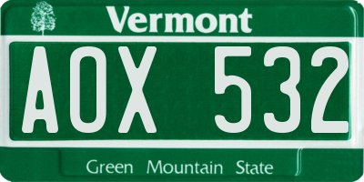 VT license plate AOX532