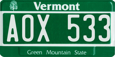 VT license plate AOX533