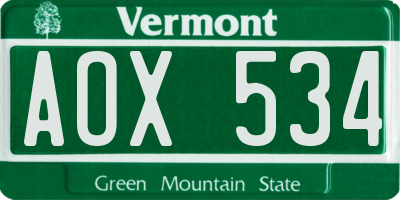 VT license plate AOX534