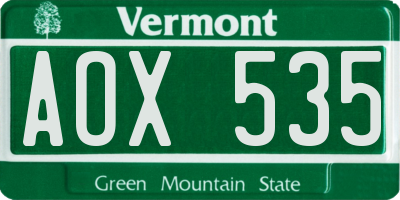 VT license plate AOX535