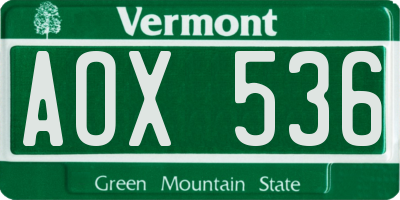 VT license plate AOX536