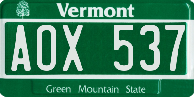 VT license plate AOX537