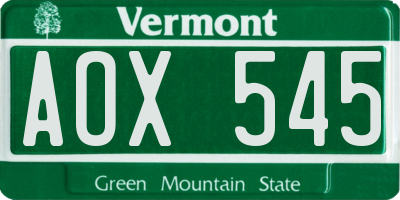 VT license plate AOX545