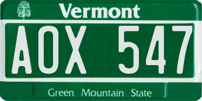VT license plate AOX547