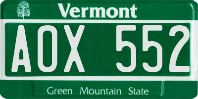 VT license plate AOX552
