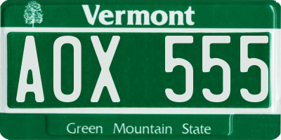 VT license plate AOX555