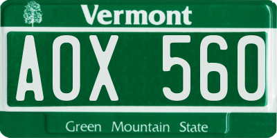 VT license plate AOX560