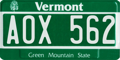 VT license plate AOX562