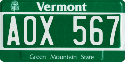 VT license plate AOX567