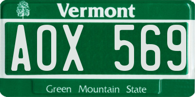 VT license plate AOX569