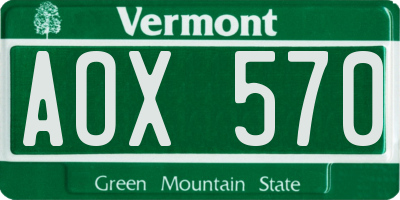 VT license plate AOX570