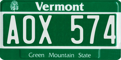 VT license plate AOX574
