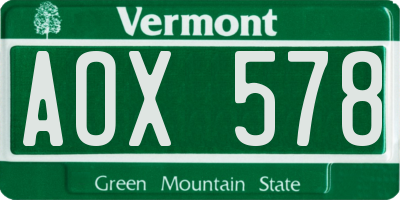 VT license plate AOX578