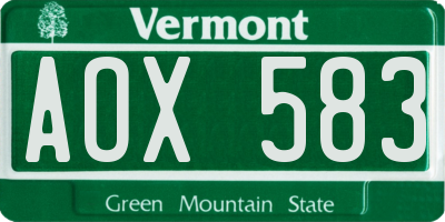 VT license plate AOX583