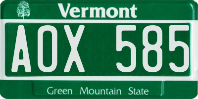 VT license plate AOX585