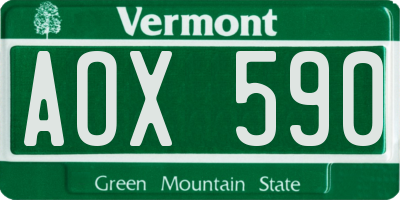 VT license plate AOX590