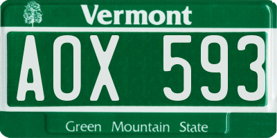 VT license plate AOX593
