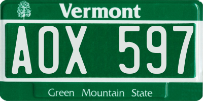 VT license plate AOX597