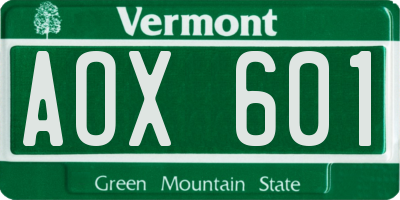 VT license plate AOX601