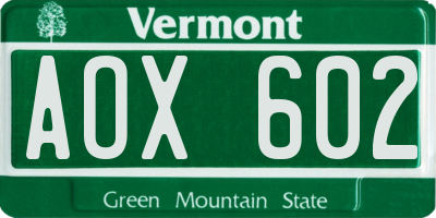 VT license plate AOX602