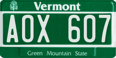 VT license plate AOX607