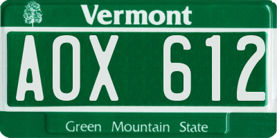 VT license plate AOX612