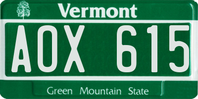 VT license plate AOX615