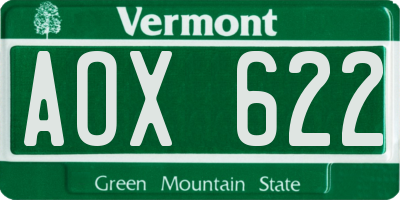 VT license plate AOX622