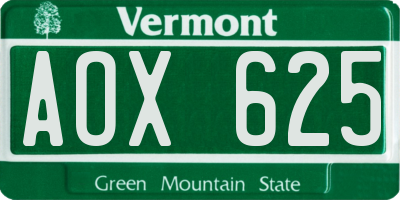 VT license plate AOX625