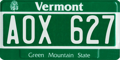 VT license plate AOX627