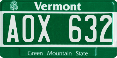 VT license plate AOX632