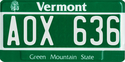 VT license plate AOX636