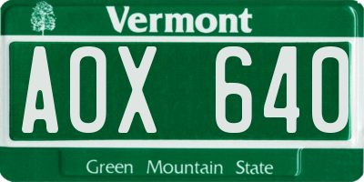 VT license plate AOX640