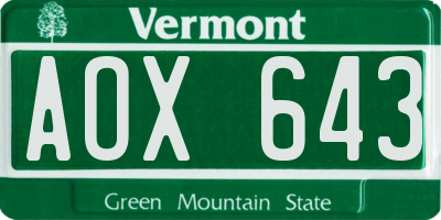 VT license plate AOX643
