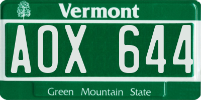 VT license plate AOX644