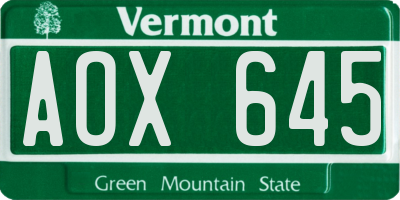 VT license plate AOX645