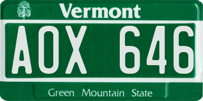 VT license plate AOX646