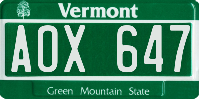 VT license plate AOX647
