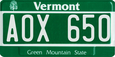 VT license plate AOX650