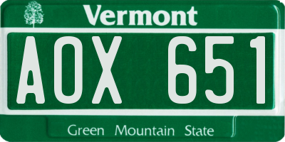 VT license plate AOX651