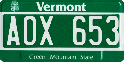 VT license plate AOX653
