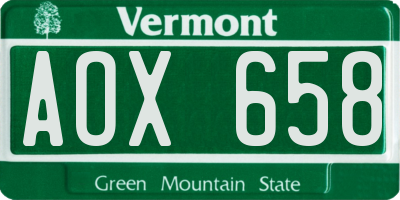 VT license plate AOX658