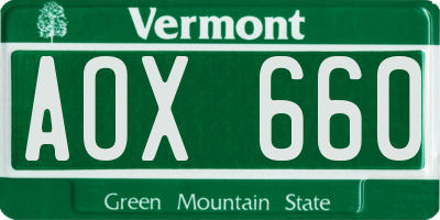 VT license plate AOX660