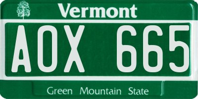 VT license plate AOX665