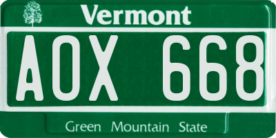 VT license plate AOX668