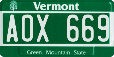 VT license plate AOX669