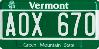 VT license plate AOX670