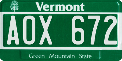 VT license plate AOX672