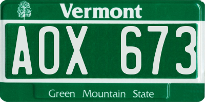 VT license plate AOX673